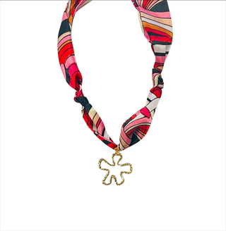 Scarf Necklace Pink Art Flower