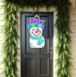 Pink and Teal Snowgirl Doorhanger