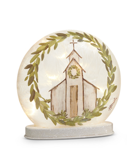 8" Lighted Church w/ Wreath