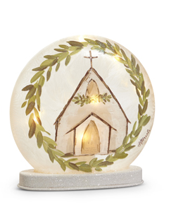 8" Lighted Church w/ Garland