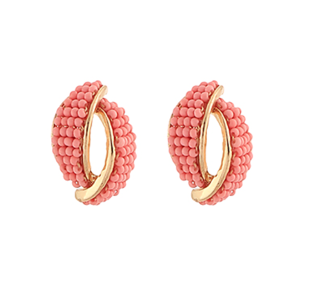 Pink Bead Double Crescent Earring