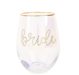 Stemless Wine Glass Rhinestone Bride