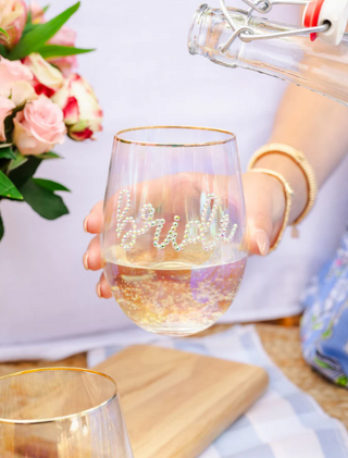 Stemless Wine Glass Rhinestone Bride