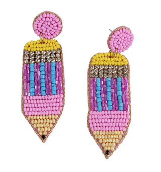 Pink Pencil Beaded Earrings