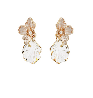 White Flower Gold Petal Earring
