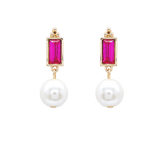 Fuchsia Baguette Peal Earring