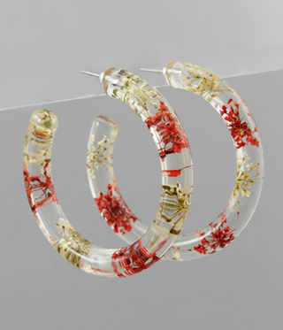 Red Pressed Flower Large Hoop