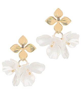Metal and Pearl Flower Earrinig