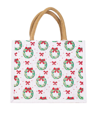 Clara Wreath Gift Tote Red 12x10x8