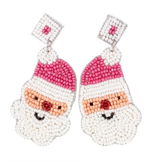 Santa Beaded Earrings Pink