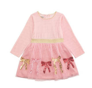 Velour Sequin Bow TuTu Dress