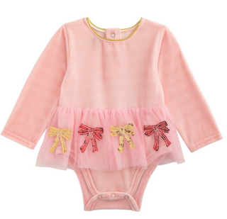 Velour Sequin Bow TuTu Crawler