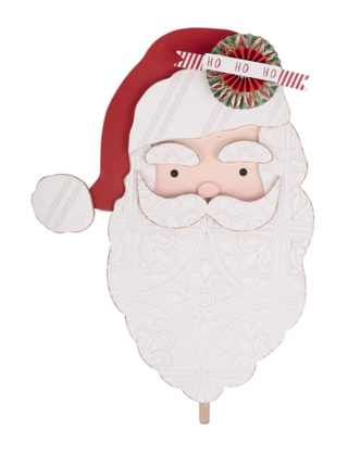 Decorative Santa Claus figure with a red hat and white beard on a white background
