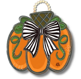 Black and White Bow Pumpkin Door Hanger