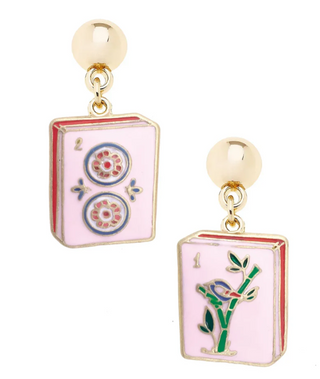 Mahjong Tile Enamel Earrings