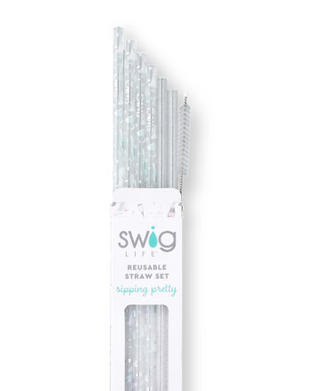 Bride to Be + Silver Glitter Reusable Straw Set