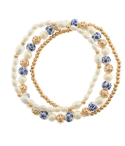 3 Row Ceramic Ball & Pearl Bracelet
