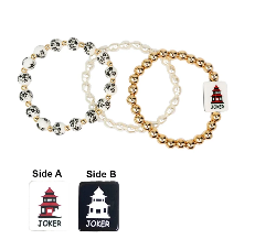 Black Joker 3 Row Pearl Mahjong Bracelet