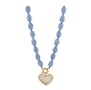 Blue Heart & Oval Stone Bead Necklace