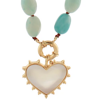 Green Heart & Oval Stone Bead Necklace