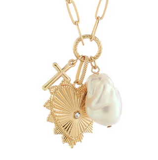 Heart & Cross & Pearl Charm Necklace