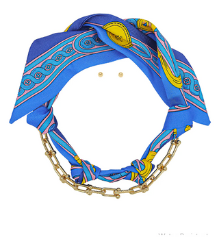 Blue U Chain & Scarf Necklace