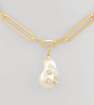 Pearl Pendant Paper Clip Chain Necklace