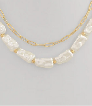 Pearl & Paper Clip Chain Necklace