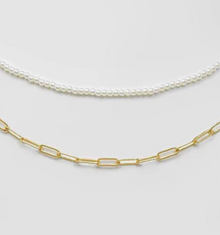 Cream 2 Layered Pearl Chain Necklace