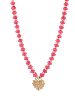 Fuchsia Metal Heart Charm Necklace