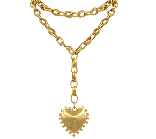 Dotted & Puffy Heart Long Necklace