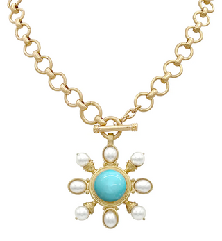 Turquoise Dome Shaped Pearl Necklace