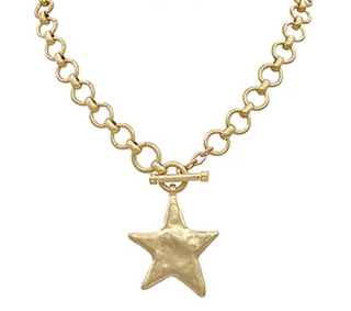 Gold Hammered Star Necklace