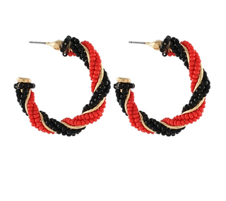 Red Gameday Twisted Bead Hoop Earrings