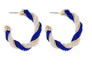 Royal Gameday Twisted Bead Hoop Earrings