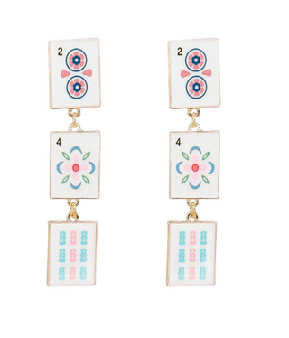 Pink Linear Mahjong Earrings
