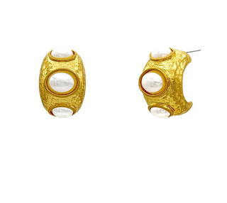 Cream Pave Stone Hoop Earrings
