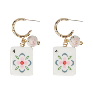 Mahjong Tile with Charm Earrings