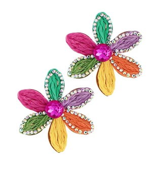 Wrapped Raffia Flower Earrings