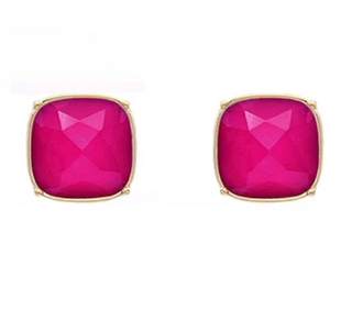 Fuchsia Epoxy Stone Stud Earrings