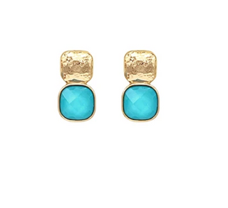 Aqua 12mm Stone Double Square Earrings