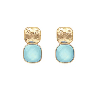 Blue 12mm Stone Double Square Earrings