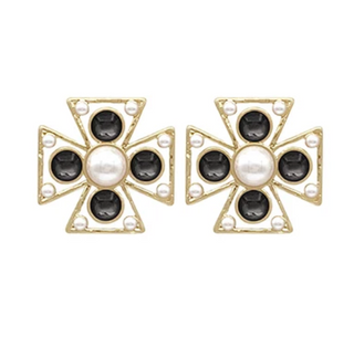 Black Cross & Stone Earrings