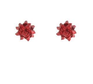 Red Christmas Gift Bow Stud Earrings