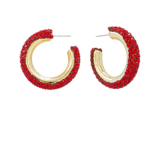 Red Rhinestone Hoop Earrings