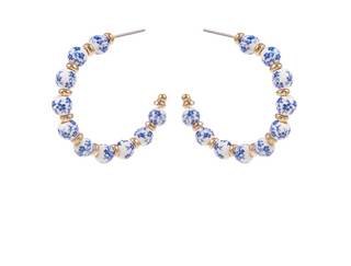 Blue 38mm Ceramic Bead Earrings