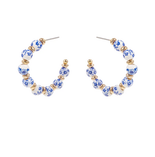 Blue 30mm Ceramic Bead Earrings