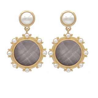 Gray Antique Dotted Stone Earrings