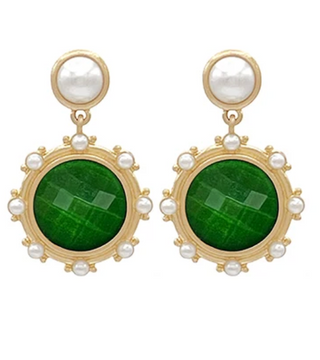 Green Antique Dotted Stone Earrings