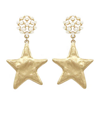 Hammered Star & Pearl Earrings